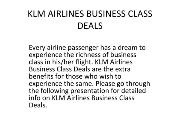 KLM Airlines business class deals