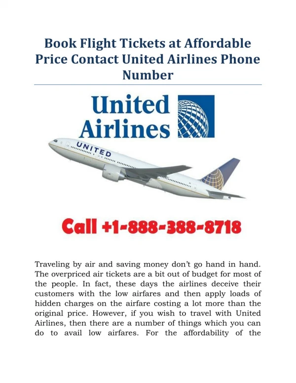 Book Flight Tickets at Affordable Price Contact United Airlines