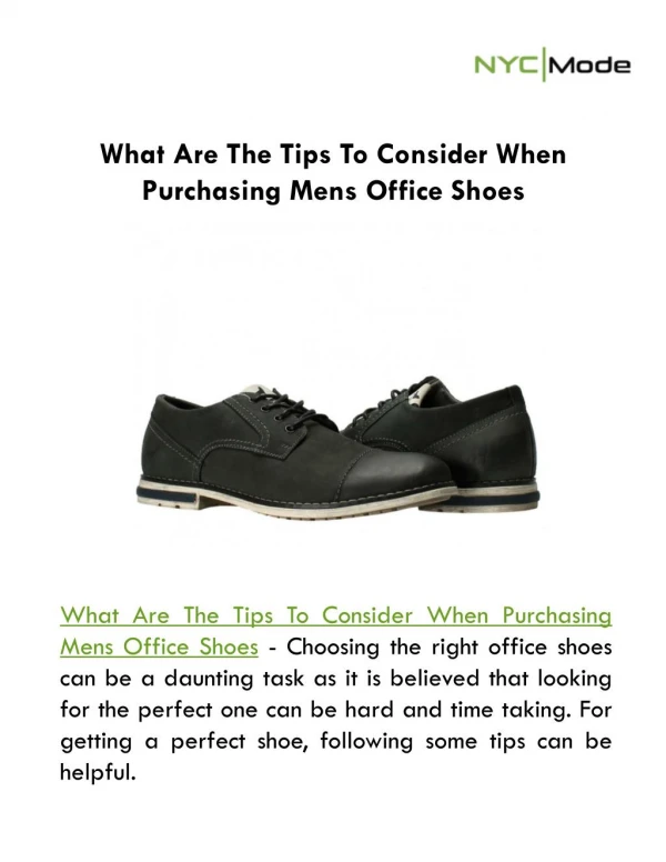 What Are The Tips To Consider When Purchasing Mens Office Shoes?