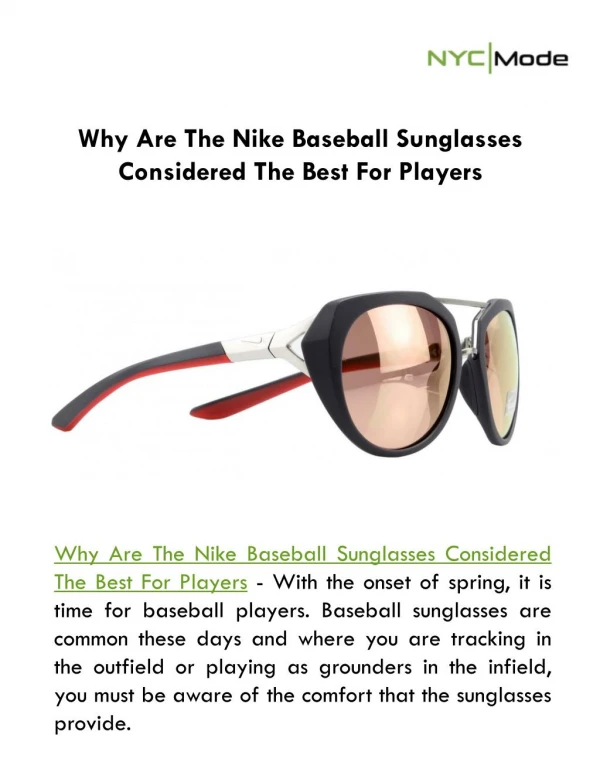Why Are The Nike Baseball Sunglasses Considered The Best For Players?