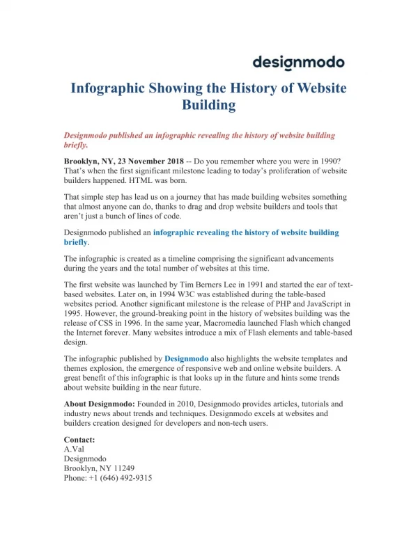 Infographic Showing the History of Website Building