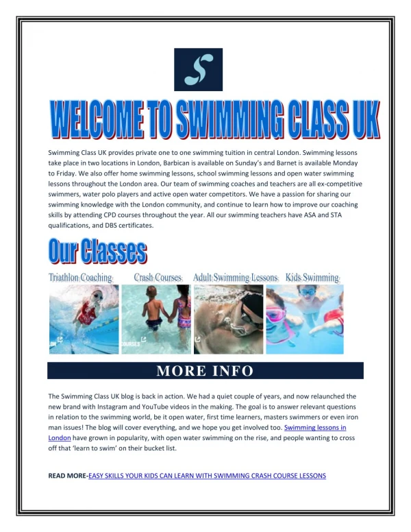 Swimming Crash Course in London with SWIMMING CLASS LTD
