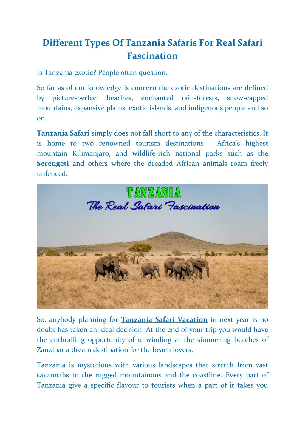 different types of tanzania safaris for real