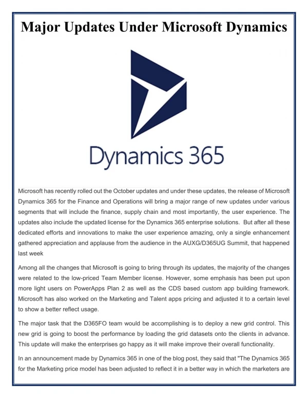 Top Updates Under Microsoft Dynamics 365