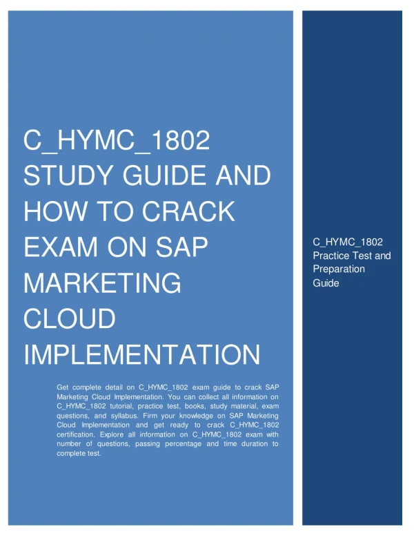 C_HYMC_1802 Study Guide and How to Crack Exam on SAP Marketing Cloud Implementation Certification Exam