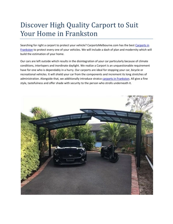 Discover High Quality Carport to Suit Your Home in Frankston