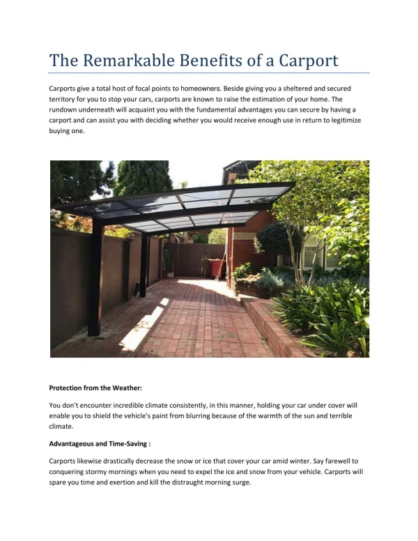 The Remarkable Benefits of a Carport