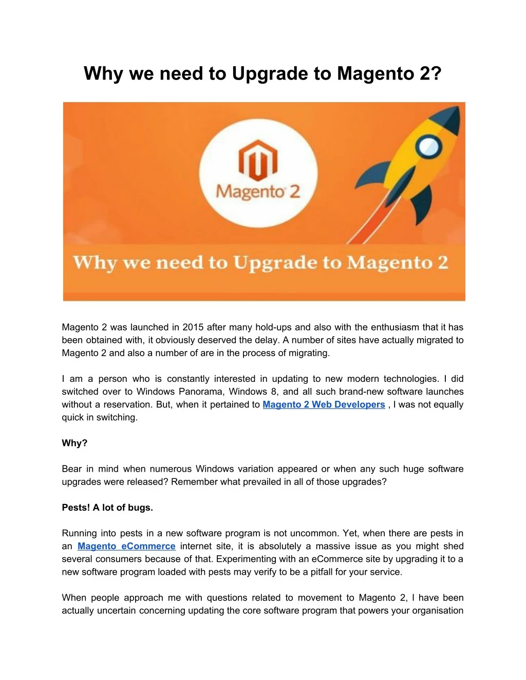 why we need to upgrade to magento 2