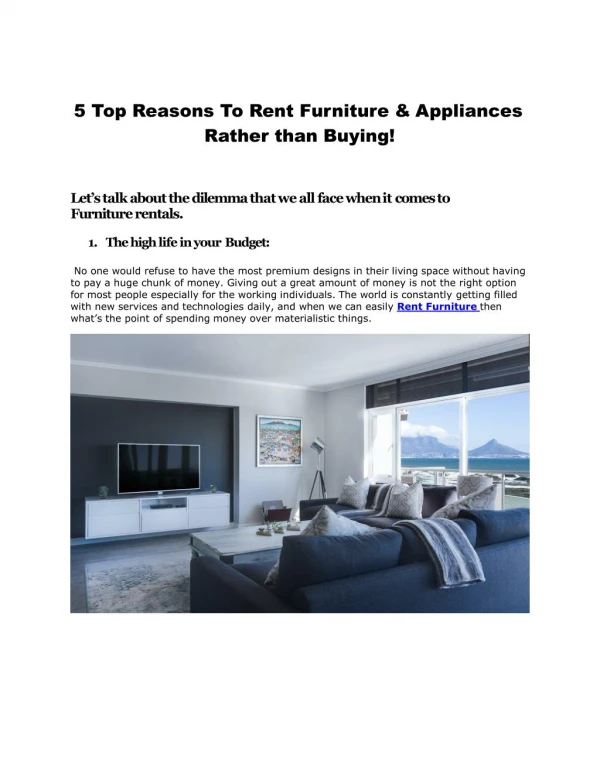 5 Top Reasons To Rent Furniture & Appliances Rather than Buying!