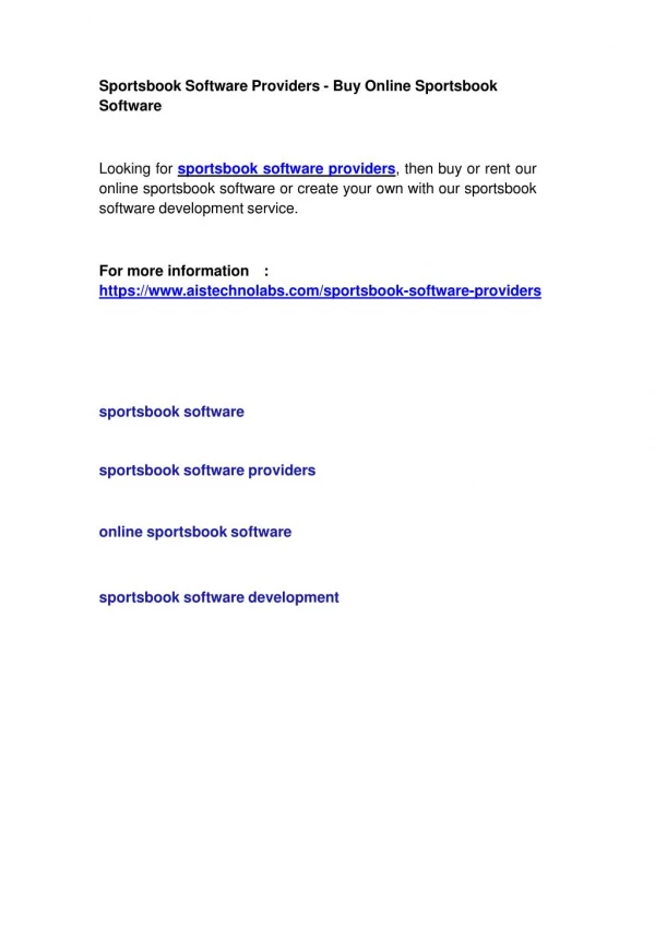 Sportsbook Software Providers - Buy Online Sportsbook Software