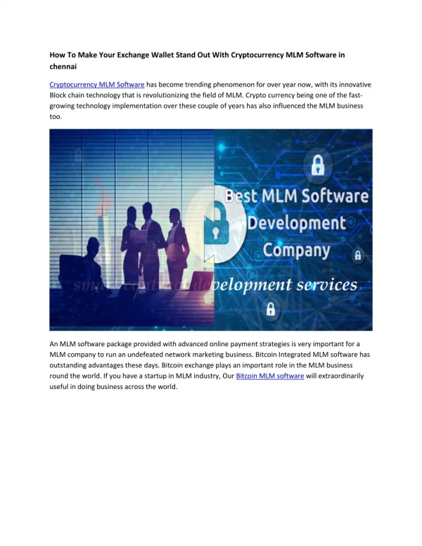 How To Make Your Exchange Wallet Stand Out With Cryptocurrency MLM Software in chennai