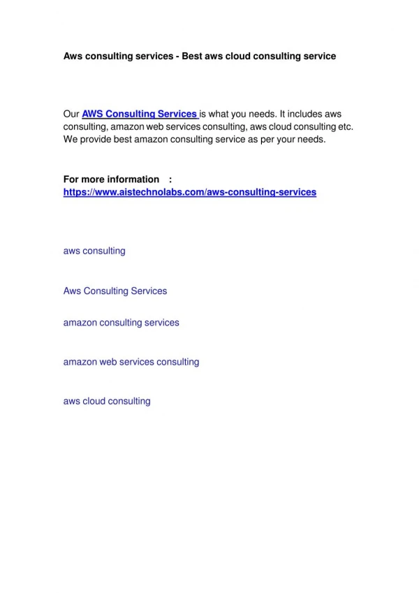 Aws consulting services - Best aws cloud consulting service