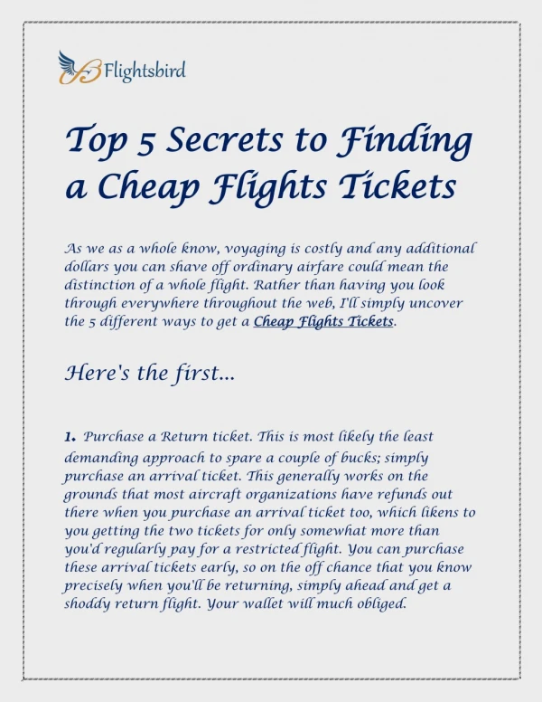Top 5 Secrets to Finding a Cheap Flights Tickets