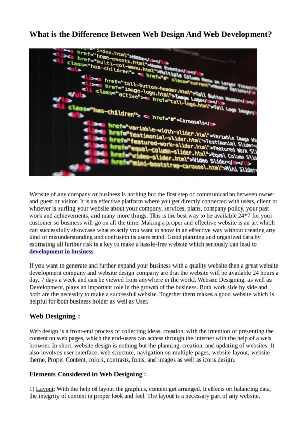 Web Design and Development difference