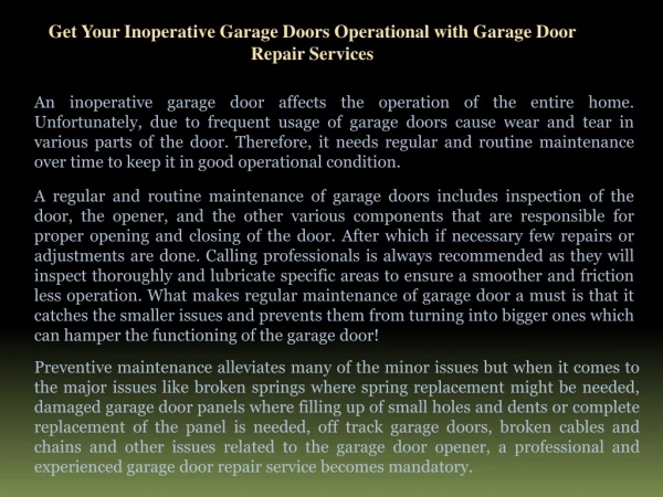 Get Your Inoperative Garage Doors Operational with Garage Door Repair ServicesGet Your Inoperative Garage Doors Operatio