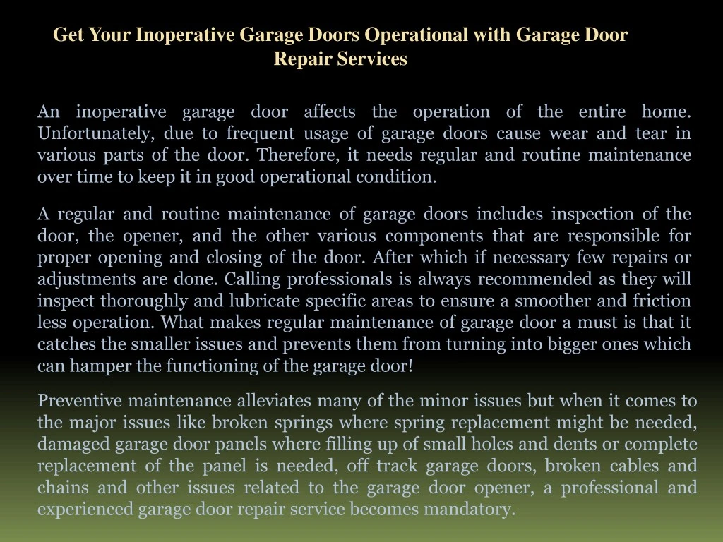get your inoperative garage doors operational