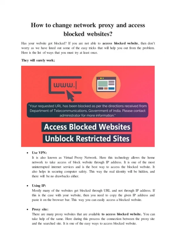 How to change network proxy and access blocked websites?