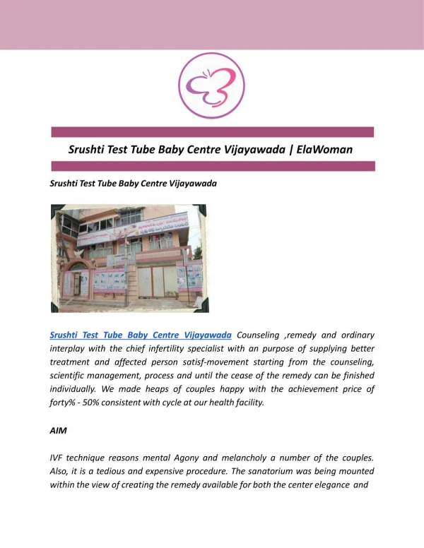 Srushti Test Tube Baby Centre Vijayawada | ElaWoman