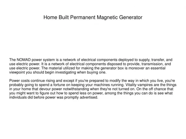 Home Built Permanent Magnetic Generator