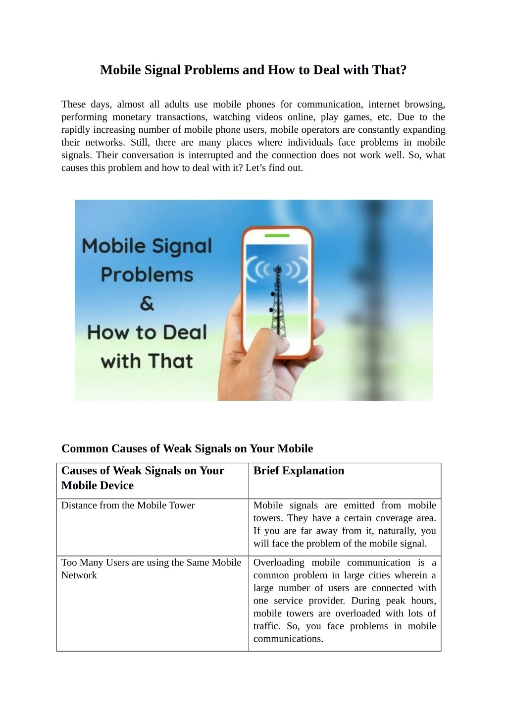 mobile signal problems and how to deal with that