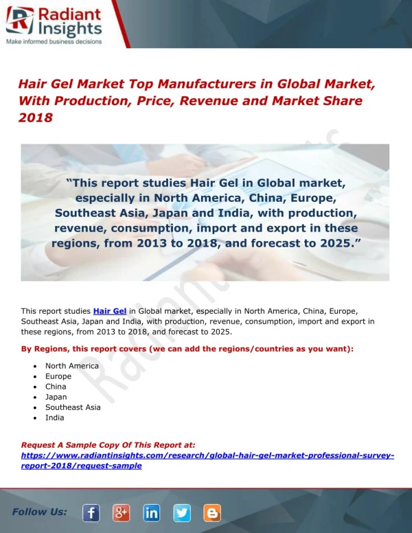 Hair Gel Market Top Manufacturers in Global Market, With Production, Price, Revenue and Market Share 2018