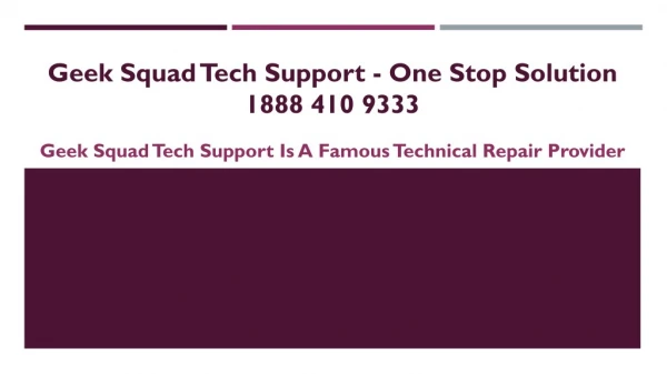 Geek Squad Tech Support - One Stop Solution - Free PDF