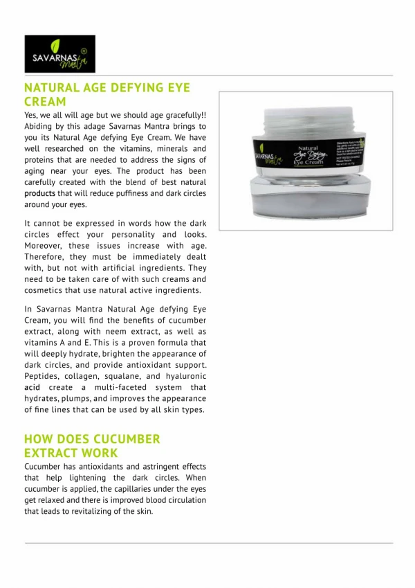 Natural Age Defying Eye Cream