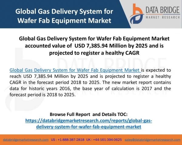 Global Gas Delivery System for Wafer Fab Equipment Market is Growing at a Significant Rate in the Forecast Period 2018-2