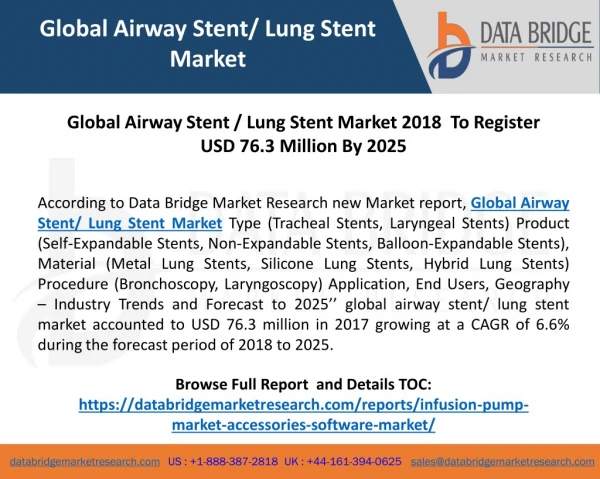 Global Airway Stent / Lung Stent Market 2018 To Register USD 76.3 Million By 2025