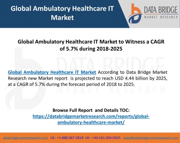 Global Ambulatory Healthcare IT Market to Witness a CAGR of 5.7% during 2018-2025