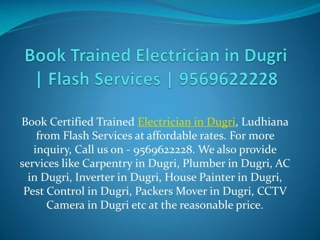 book trained electrician in dugri flash services 9569622228