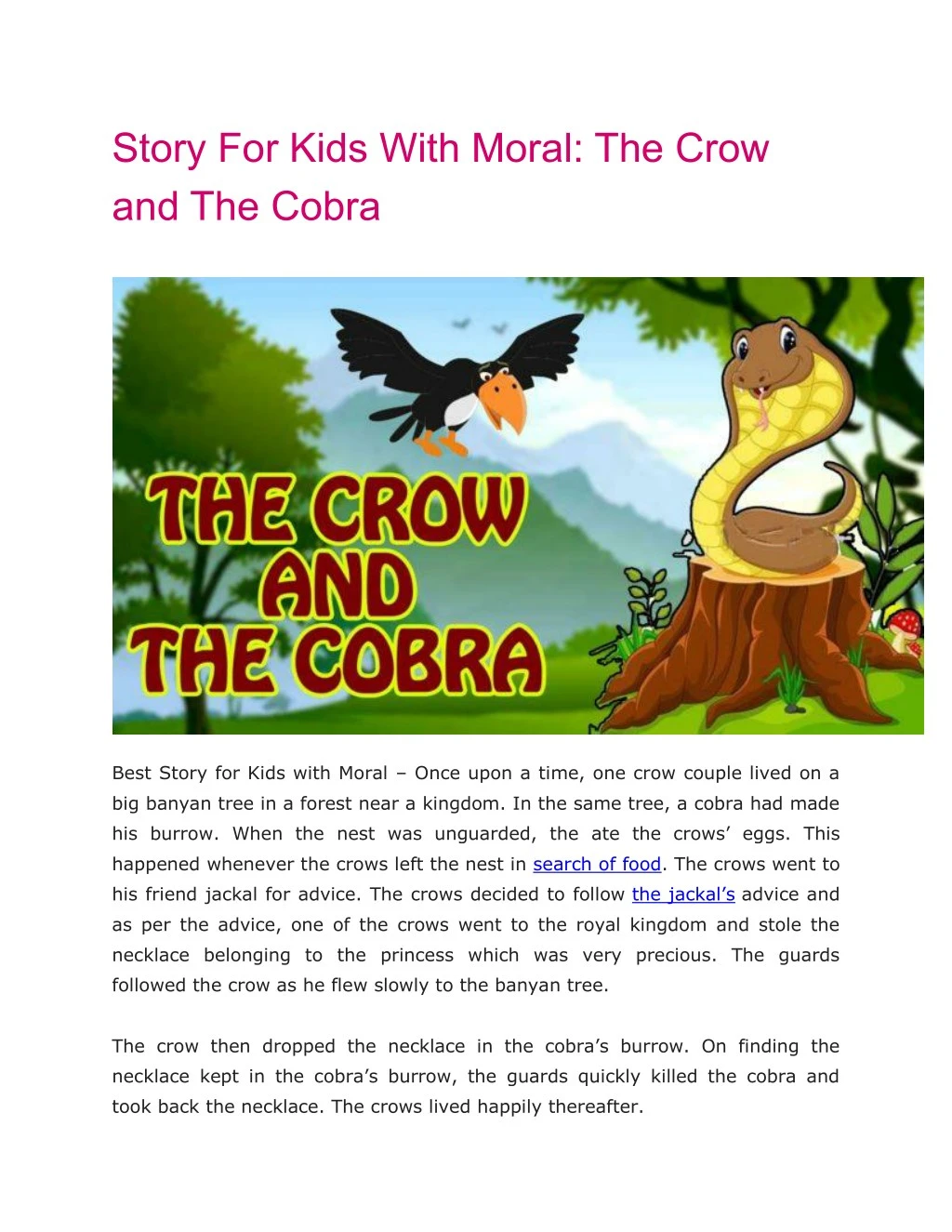 story for kids with moral the crow and the cobra