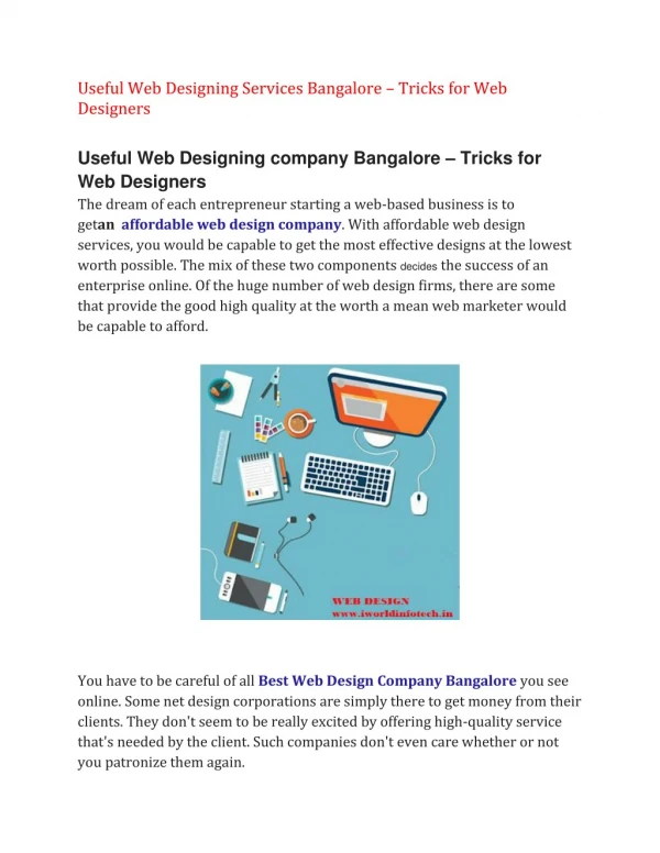 Useful Web Designing company Bangalore – Tricks for Web Designers
