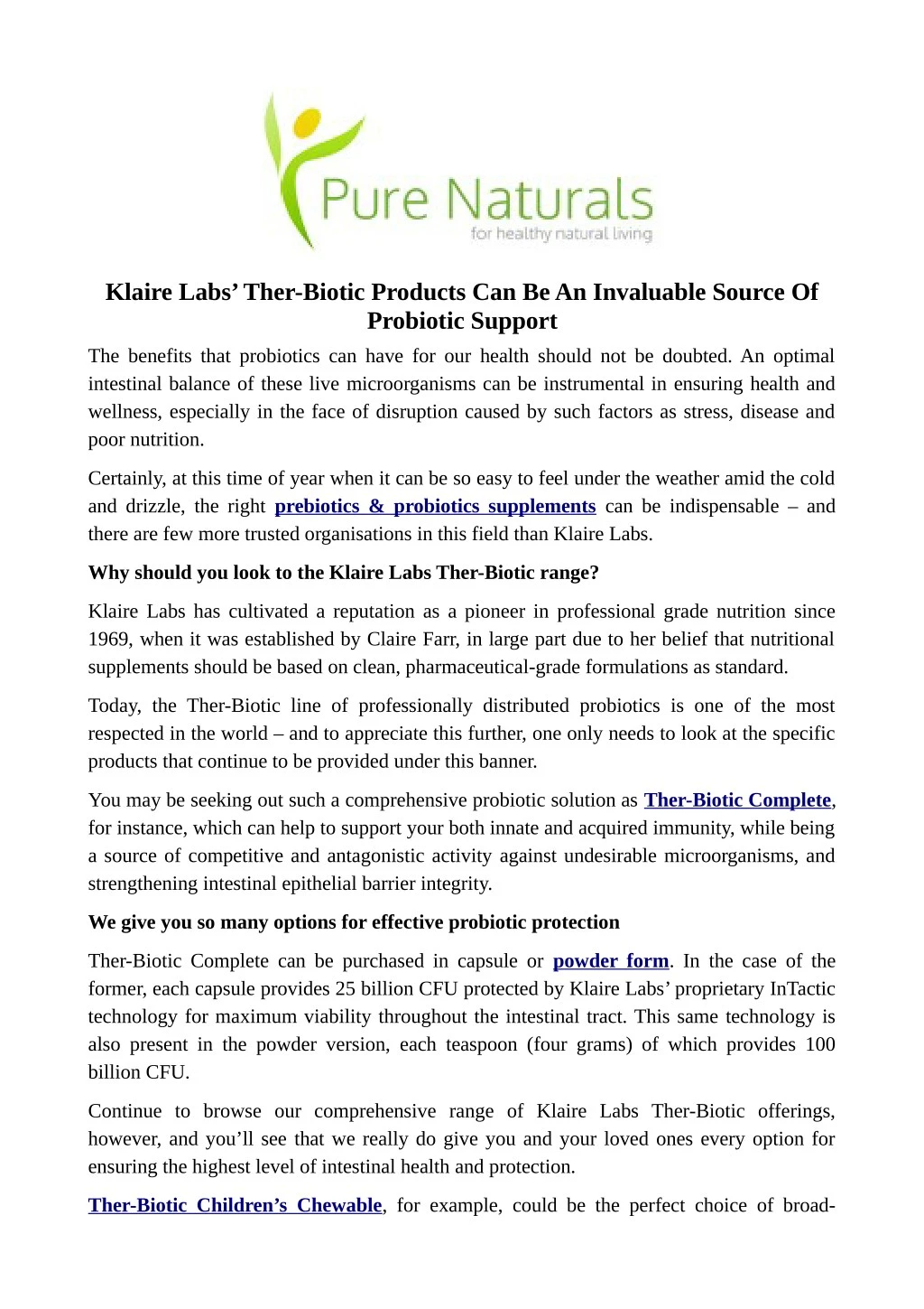klaire labs ther biotic products