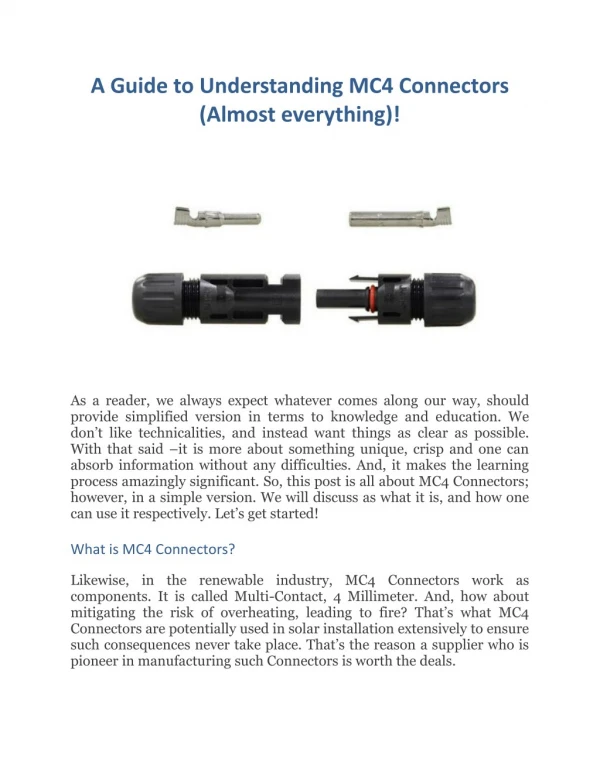 A Guide to Understanding MC4 Connectors (Almost everything)!