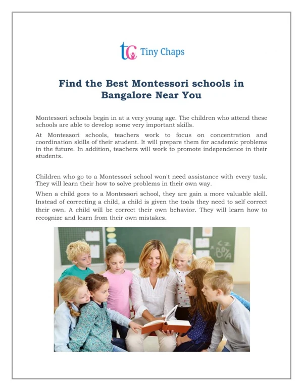 Find the Best Montessori schools in Bangalore Near You