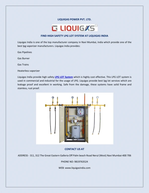 FIND HIGH SAFETY LPG LOT SYSTEM AT LIQUIGAS INDIA