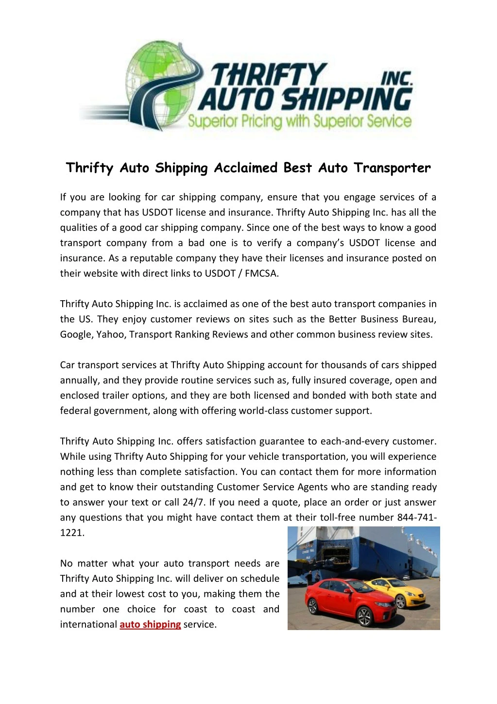 thrifty auto shipping acclaimed best auto