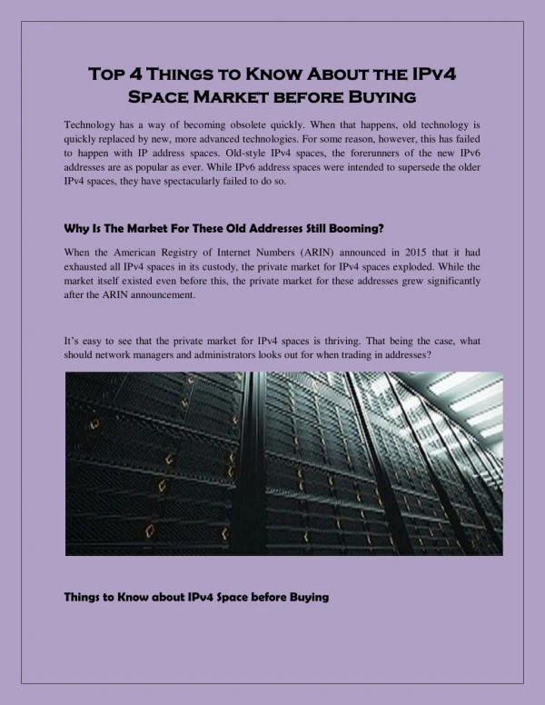 Top 4 Things to Know About the IPv4 Space Market before Buying