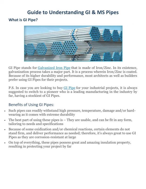 Guide to Understanding GI & MS Pipes