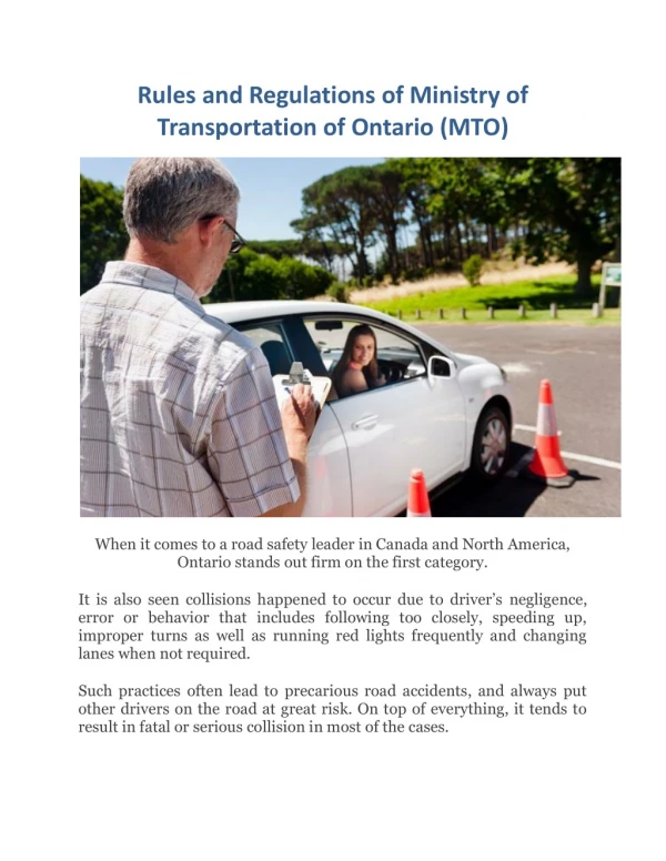 Rules and Regulations of Ministry of Transportation of Ontario (MTO)