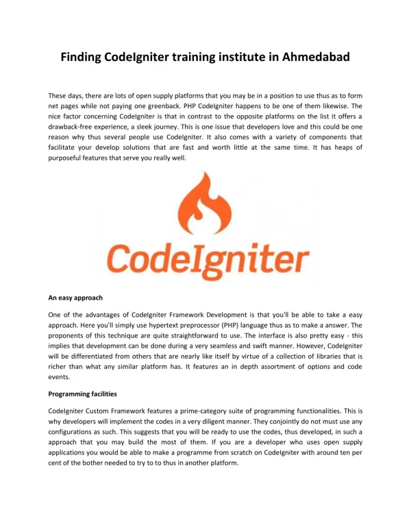 Finding CodeIgniter training institute in Ahmedabad