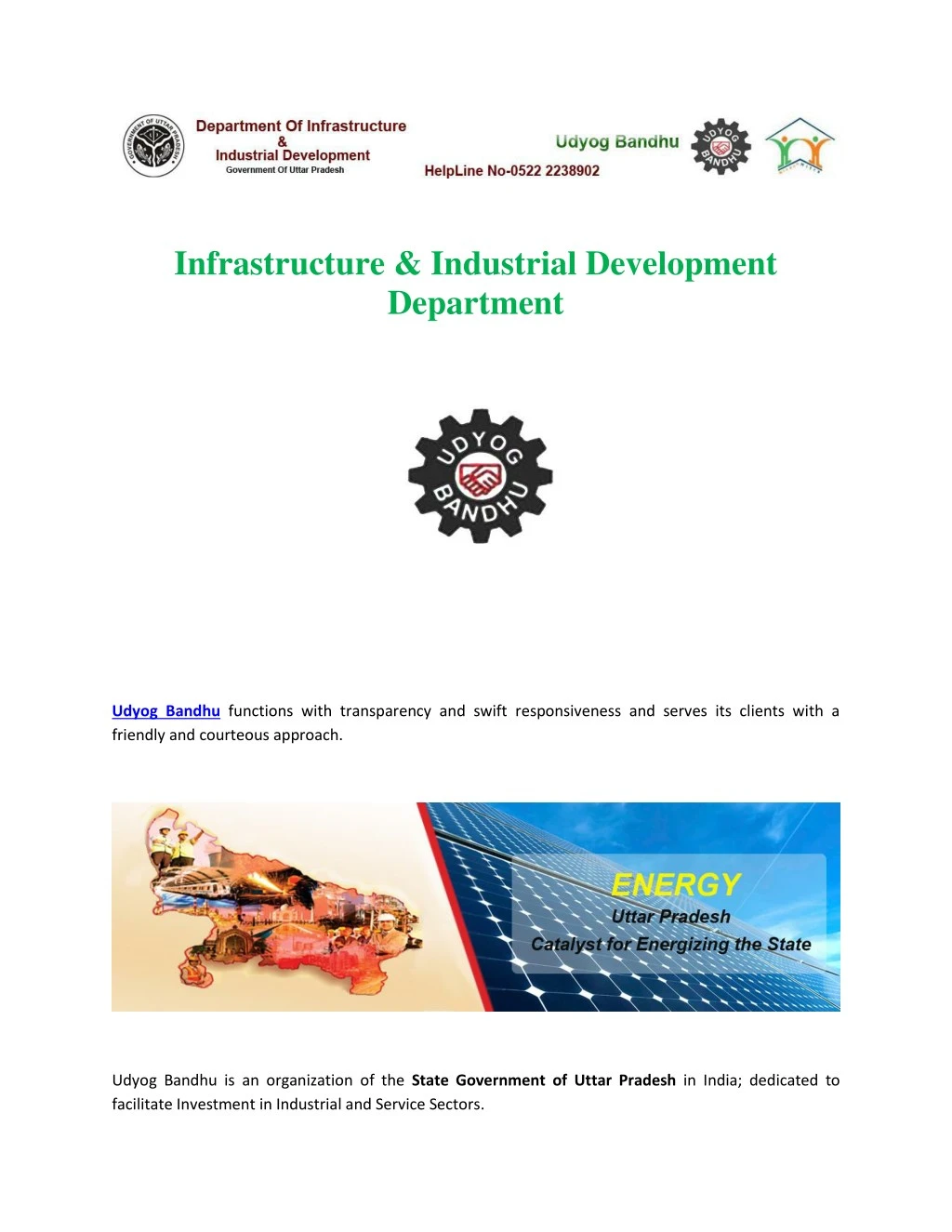 infrastructure industrial development department