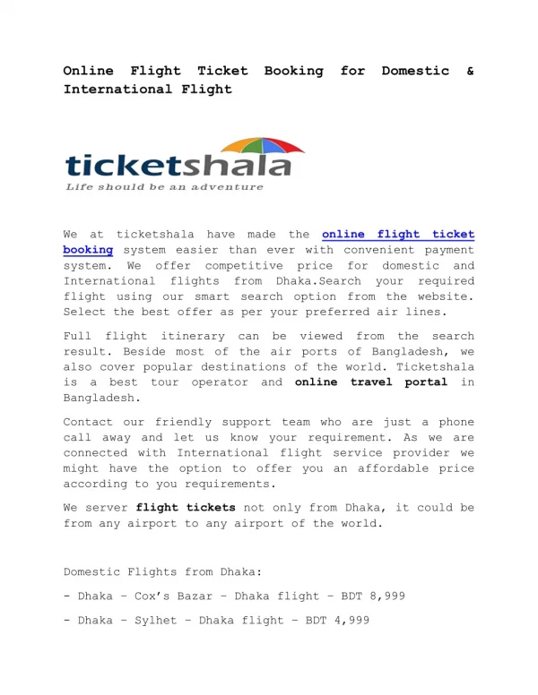Online Flight Ticket Booking for Domestic & International Flight