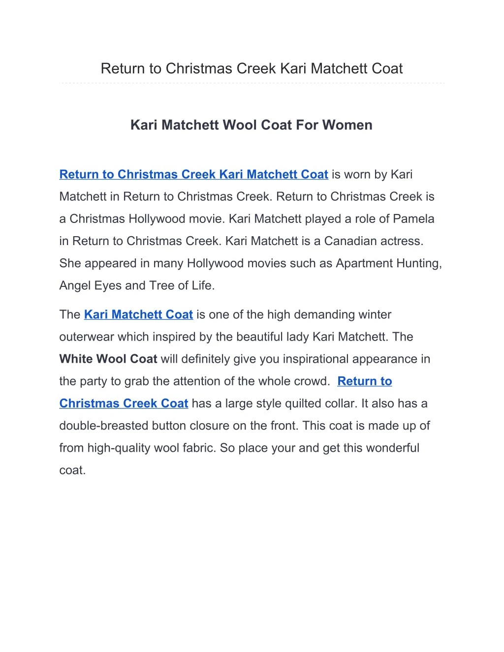 return to christmas creek kari matchett coat