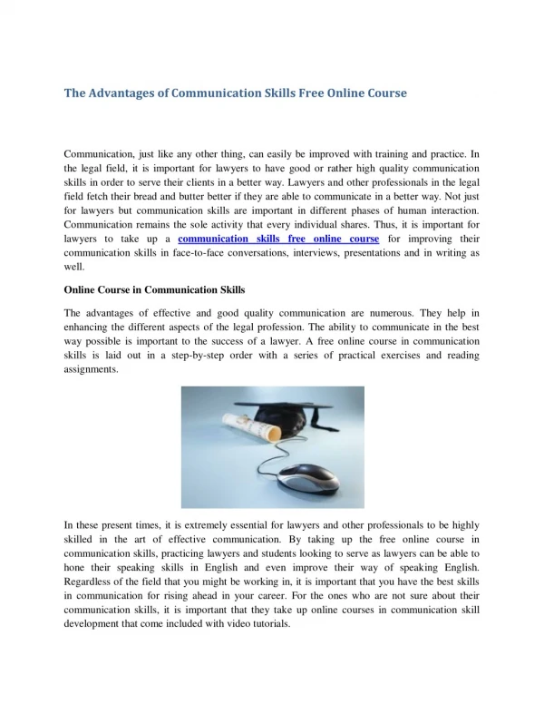 The Advantages of Communication Skills Free Online Course