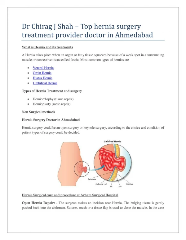 Hernia Treatment Doctor in Ahmedabad - Dr Chirag J Shah