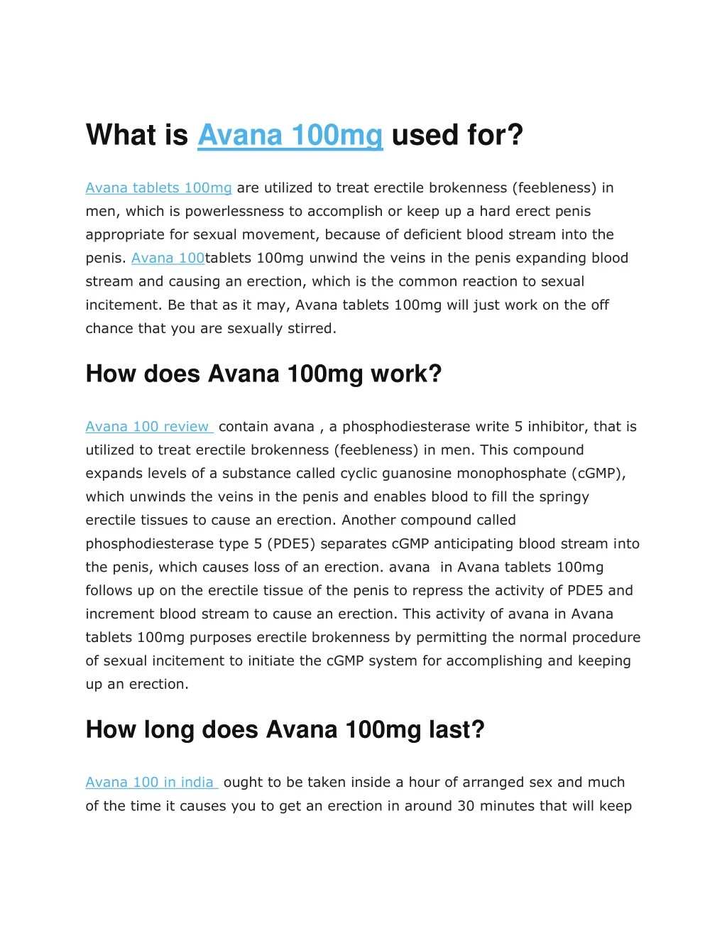 what is avana 100mg used for