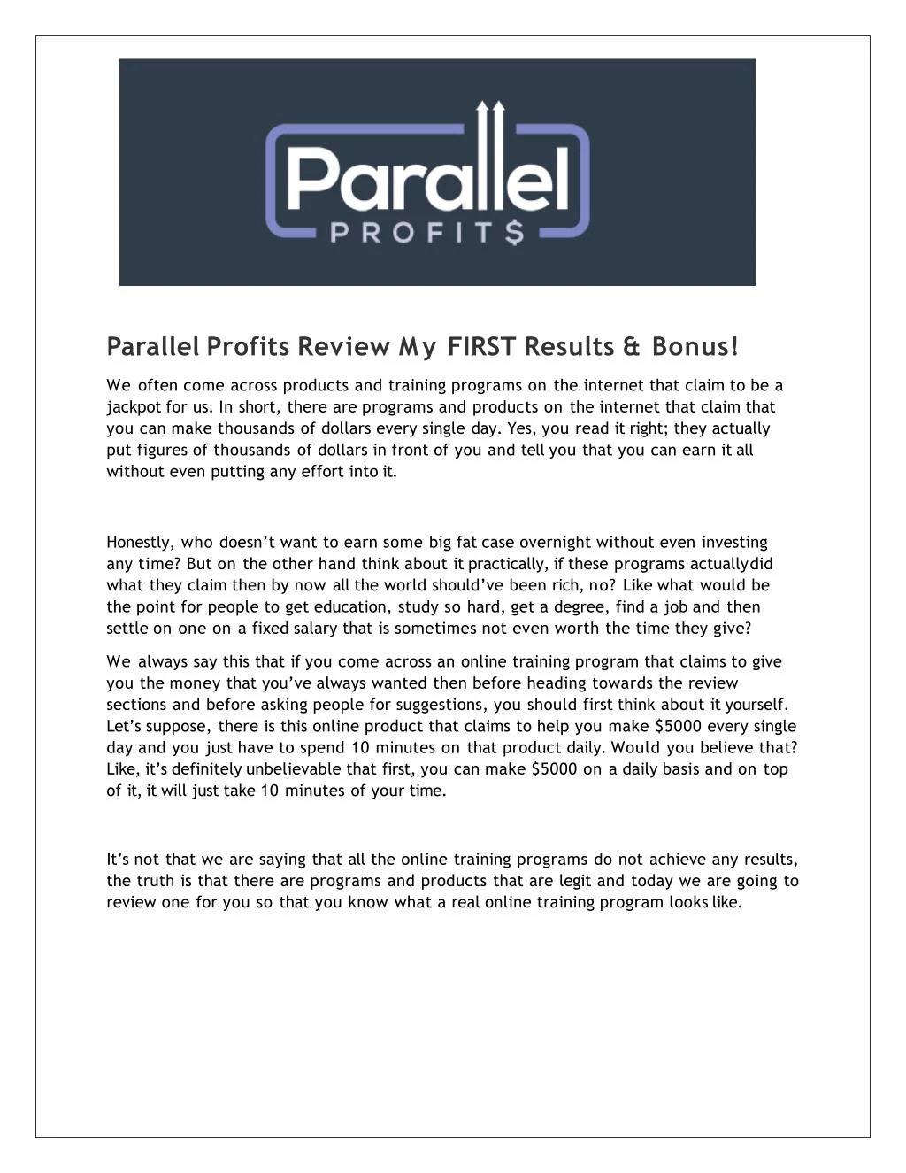 parallel profits review my first results bonus