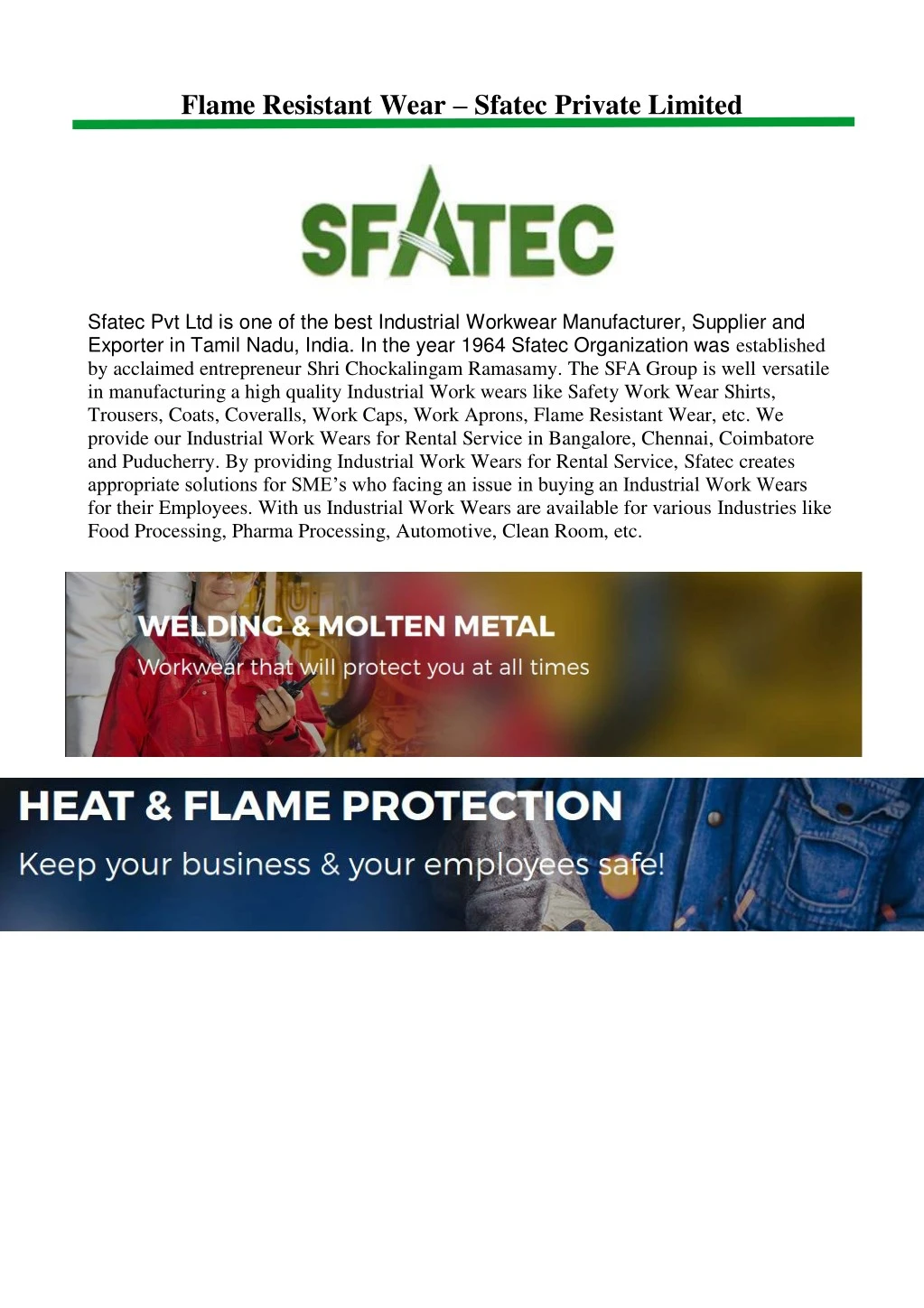 flame resistant wear sfatec private limited